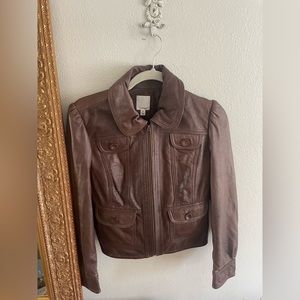 Halogen 💯 Leather Jacket Brown